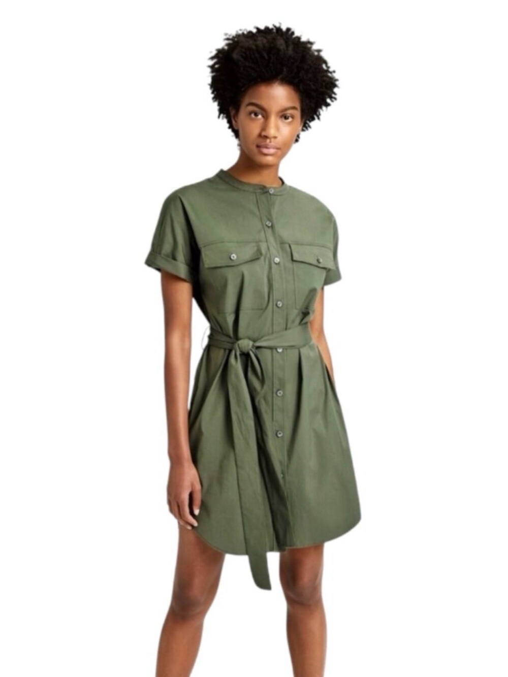 Theory Olive Green Short Button-Front Dress